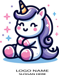 Unicornio kawaii logo icon vector white background .