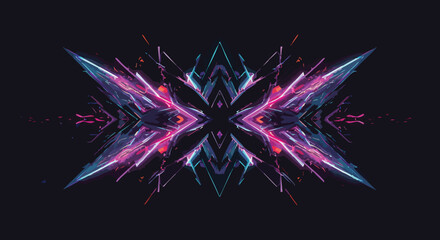 Abstract Geometric Vector Illustration with Electric Lightning Style in Neon Pink and Blue Colors