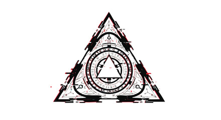 Geometric Vector Illustration of Triangle with Circular Scientific Elements in Modern Abstract Style with Monochrome Black White Colors