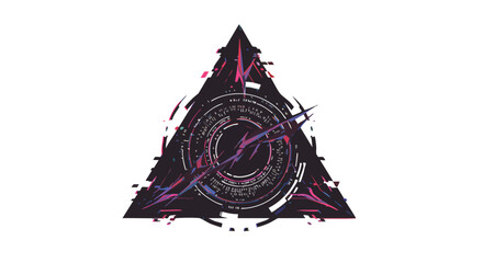 Futuristic Triangular Vector Illustration with Digital Clock and Circuit Elements in Modern Abstract Style with Neon Pink Blue and Black Colors