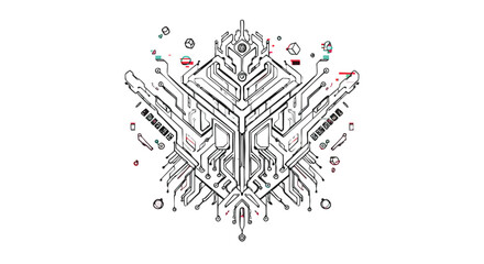 Futuristic Circuit Board Vector Illustration in Geometric Style with Tech Elements for Technology Design
