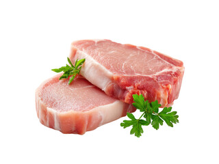 Raw pork chops with fresh parsley garnish meat, Isolated, Png Transparent Background