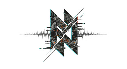 Vector Illustration of Abstract Music Symbol with Geometric and Mechanical Elements in Modern Style