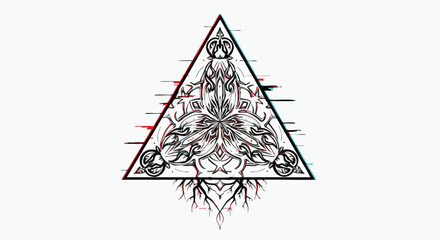 Minimalist Vector Illustration of Symmetrical Floral Abstract Inside Triangle Geometric Style with Black White Red Colors for Modern Artistic Design