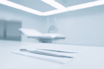 Sterile surgical instruments elegantly arranged on clean, minima