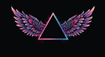 Abstract Triangle Vector Illustration with Winged Design in Neon Colors Modern Style