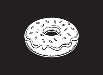 Donut Illustration Vector – Black and White Dessert Icon
Hand-Drawn Doughnut with Frosting and Sprinkles Clipart
Monochrome Donut Drawing – Icing and Sprinkle Sketch