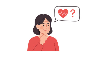 Vector Illustration of Confused Woman with Heartbeat Speech Bubble in Modern Minimalist Style