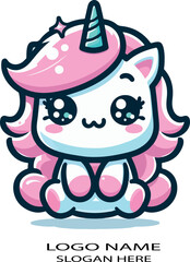 Unicornio kawaii logo icon vector white background .