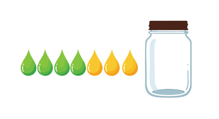 Minimalist Vector Illustration of Colorful Droplets and Glass Jar in Flat Style for Packaging and Branding Design