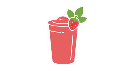 Minimalist Vector Illustration of Strawberry Lemonade in Bright Red and Green Colors in Modern Style