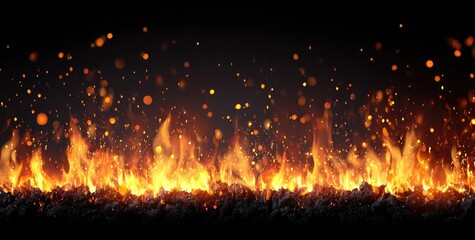 Fiery flames dance across a bed of embers