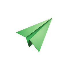 Green paper airplane in clean 3D style
