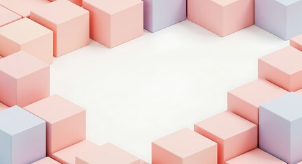 Fototapeta premium Minimalist Geometric Frame of Soft Pink and Lavender Pastel Cubes