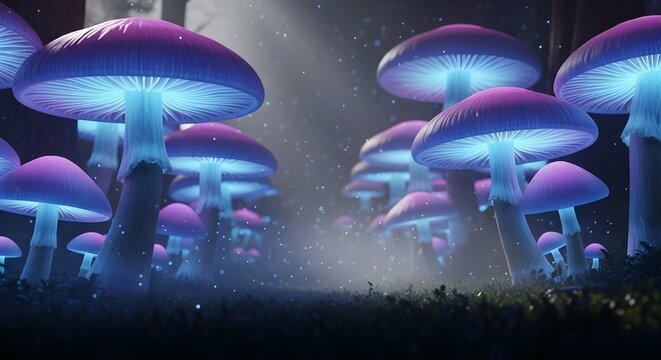 Surreal Forest with Giant Bioluminescent Mushrooms