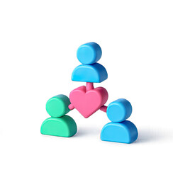 A colorful toy figure of a person with a heart in the middle, stacked on top of three other figures.