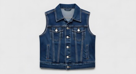A classic denim jean vest, buttoned and ready to wear.