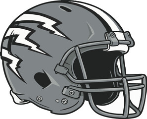 Fototapeta premium A dynamic grayscale vector illustration of a football helmet featuring a striking lightning bolt design, perfect for a sports team mascot or logo