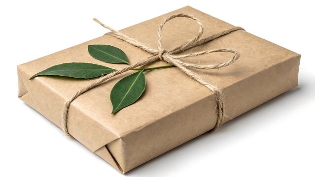 Elegant Wrapped Present with Natural Twine and Greenery, Simple Aesthetic Gift Giving for Special Occasions.