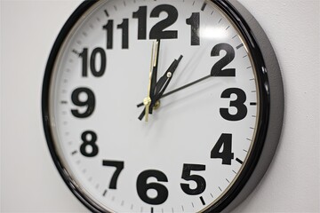 A close-up of a round wall clock