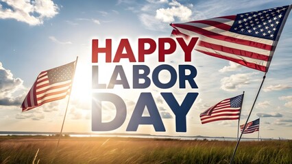 Celebrate american labor day with patriotic flags and a bright sunny sky