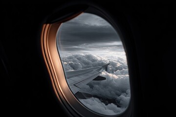 Airplane window view of dramatic clouds