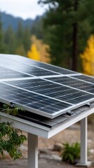 Fototapeta premium Renewable energy installation on a modern building in a mountainous area showcasing solar panels in a serene landscape