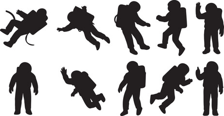 Astronaut Silhouette Set – Floating and Standing Space Poses in Zero Gravity