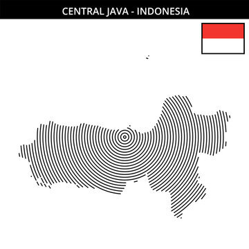 Central Java map with Indonesia flag highlighting urban features