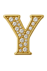 Fototapeta premium Luxurious Gold Letter Y Adorned with Sparkling Diamonds and Small Gold Beads, Isolated on Black