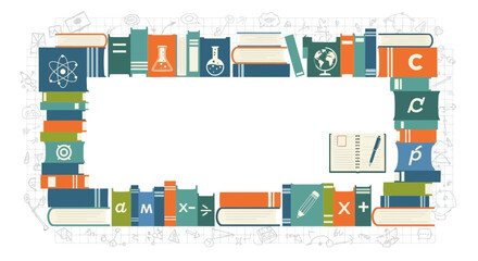 Obraz premium Colorful stacked books frame for school education and learning concepts design vector illustration
