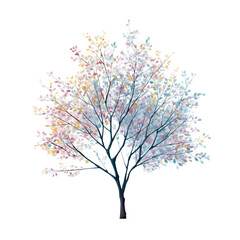 Fototapeta premium A solitary deciduous tree adorned with delicate pastel colored leaves against a stark white background