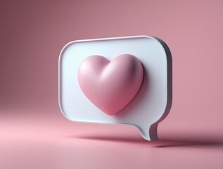 Pink heart inside a white speech bubble on a soft pink background