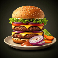 Appetizing Double Cheeseburger Sandwich, a Gourmet Fastfood Meal with Fresh Toppings