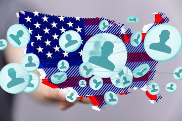Illustrative image depicting a network of US citizens connected across the country.