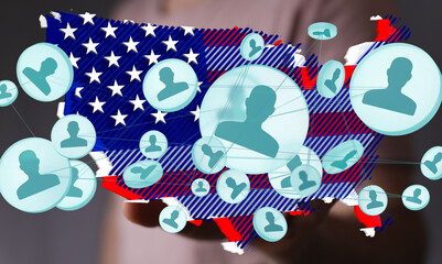 Visual representation of social connections and online communities in the United States.