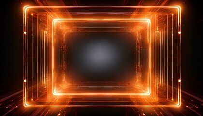 holographic square light frame in orange futuristic digital design isolated on white or transparent