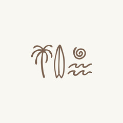 Vintage boho hand drawn surf design for surf club, surf shop, surf merch