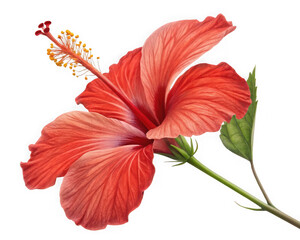 Fototapeta premium A vibrant red hibiscus flower with detailed petals isolated on transparent background