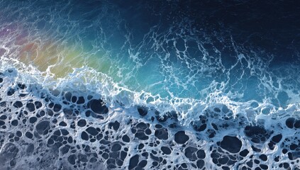 Ocean waves, frothy texture, vibrant colors