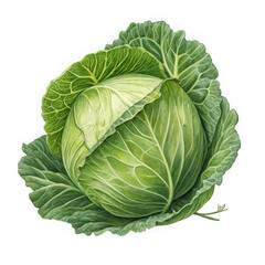 Fototapeta premium A fresh green cabbage with leafy outer layers, isolated on transparent background