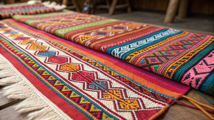 Close up of traditional woven fabrics