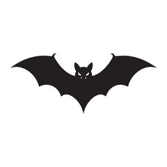 Black Bat Silhouette on White Background for Halloween Decoration or Graphic Design Element