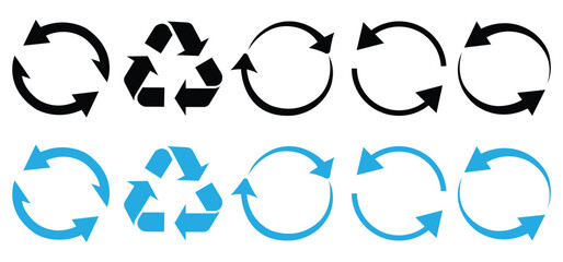 Recycle symbol collection, Recycle vector icon, Circular arrow icon, refresh, reload arrow icon symbol sign, Green recycling and rotation arrow icon