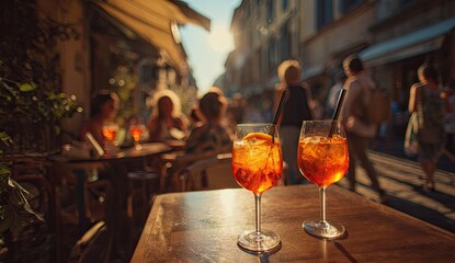 Aperol Spritz Cocktails on a Sunny Street