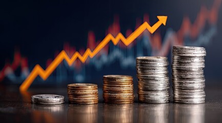 Stacks of coins with a rising graph (3)