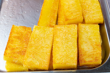 steamed golden cakes at horizontal composition