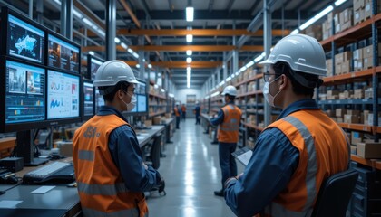Logistics Specialists Overseeing Warehouse Operations with Safety Protocols