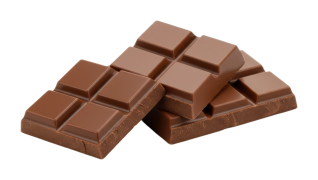 Dark chocolate bars stacked - sweet and rich treats display. Cut out PNG