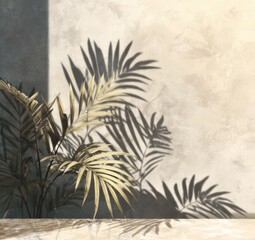 Palm leaves cast shadows on a wall
